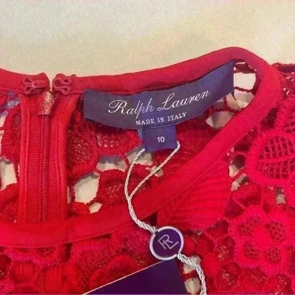 Ralph Lauren Collection Purple Label Embroidered Lace Red Midi Dress 10 M $2990